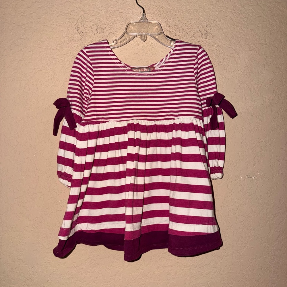 Jelly The Pug Plum and White Striped Top- Size 2T